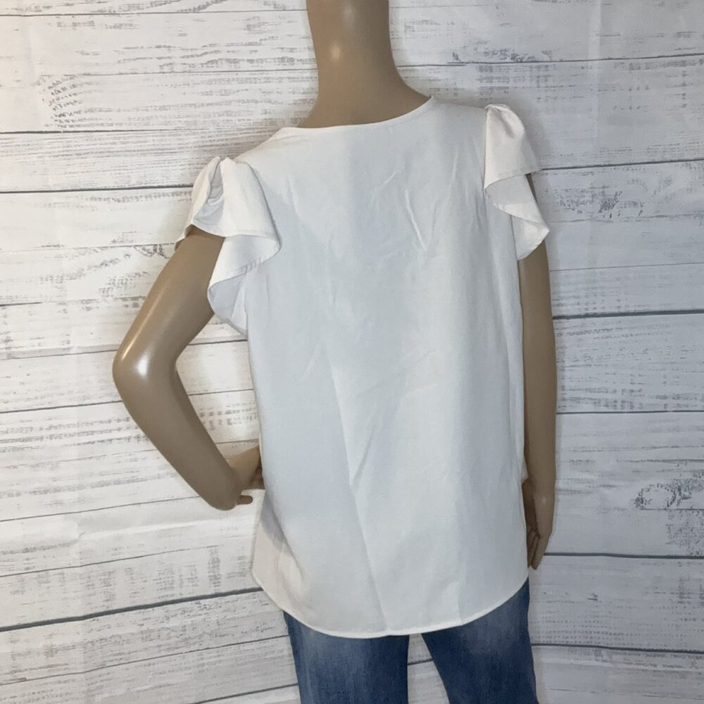 NWOT Light Beige Butterfly Sleeve V Neck Blouse - Picture 4 of 6